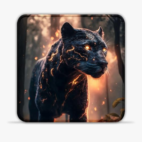 Tapis Souris Jeu Glowing Thunder Panther (30X30) CM 11.81(in) Tapis Souris en Tissu SU qualité supérieure Suivi sans délai Bords Cousus Tapis Souris Mignon antidérapant pour Filles