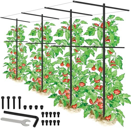 4 Pcs Removable Garden Vineyard Trellis for Climbing Plants 7 Ft Tall Metal Raspberry Trellis Grape Vine Plant Support for Outdoor Raised Bed Vegetables Fruit Flower