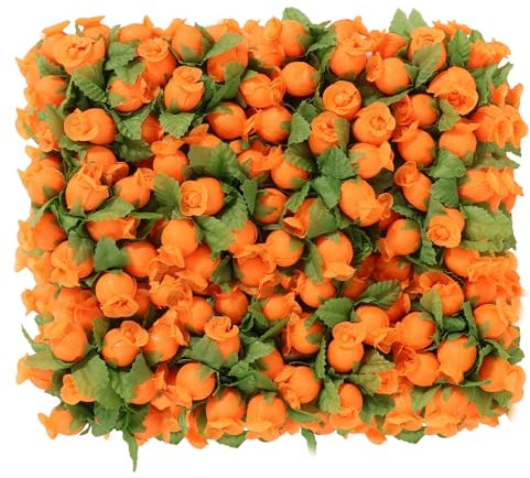MWOOT 144 Pieces Rose Artificielle Orange, Mini Fleurs Artificielles Deco, Petite Fausse Rose pour DIY Saint Valentin Mariage Fête Festival Décoration, Têtes de Roses Artificielles avec Tiges