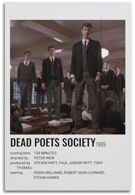 XUWSEWNE Poster Dead Poets Society, Vintage-Wandkunst, Leinwand, ästhetisches Poster, Musik und Filme, dekoratives Gemälde für Wohnzimmer, Schlafzimmer, 30 x 45 cm, ungerahmt