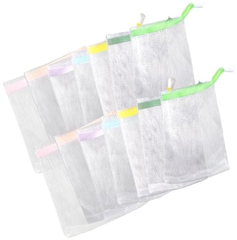 JUHUA 12 Pcs Soap Bar Bag for Shower, Soap Shampoo Bar Bag Net for Shower with Drawstring for Foaming and Drying, Hangable