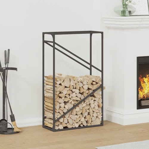 Étagère à bois de chauffage en Métal, Porte-Bûches d'intérieur, Rangement Bois de Chauffage, Range-Bûches, noir 60x25x100 cm