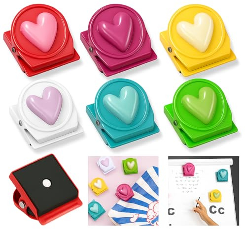 AceOrbit 12 Pcs Fridge Magnets Refrigerator Magnetic Clips Colorful Decorative Magnets Metal Magnet Clips for Fridge Classroom Kitchen Office (Colorful,Heart)