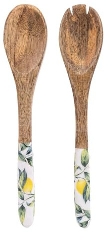 Set of 2 Wooden Fork/Spoon with Enamel Inlay