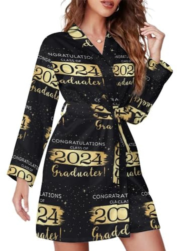 peiyeety 2024 Senior Class of 2024 Graduation Women Pajama Bathrobe SleepwearKnee Funny Shawl Gift Large Red