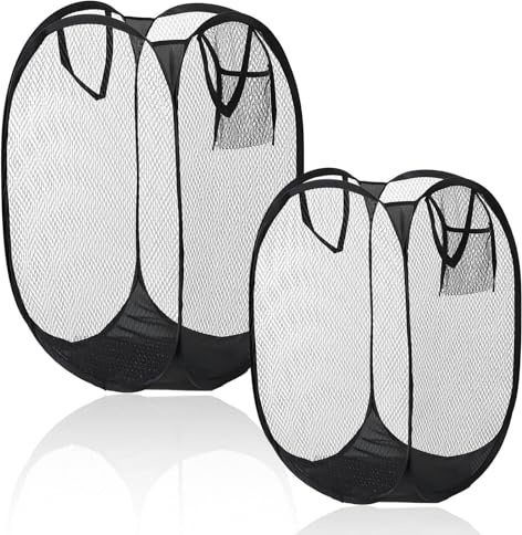 2 Stück Pop-Up Wäschekorb, Pop Up Faltbare Wäschekörbe, Mesh Laundry Basket, Netz-Wäschesammler, für Badezimmer, Schlafzimmer, Wohnheim (Große und Mittel)