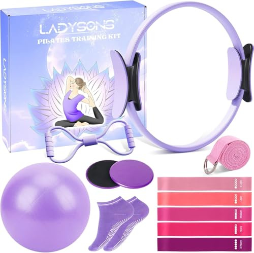 Set di anelli da pilates – Pilates Essential Kit con 32 cm Magic Circle, Pilates Ball, Pilates Bänder, Sliding Disks & Training Poster ecc., Attrezzature per il fitness per la casa, accessori