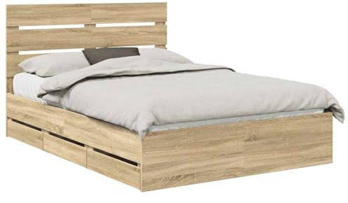 vidaXL Bettrahmen Sonoma-Eiche 160 x 200 cm Ingenieurs Holz, Schlafzimmer Einrichtung, moderner Stil, Massivholz Bett, schlanke Basis, platzsparendes Möbel, eleganter Rahmen