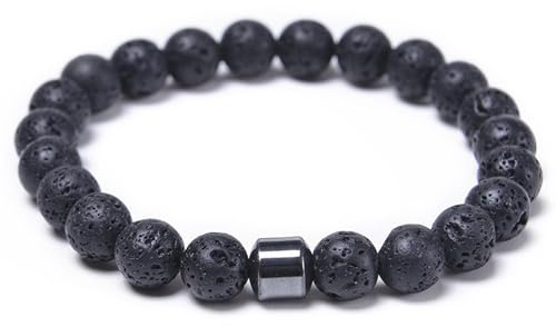 OALYGEI MojoFlow Magnetarmband für Herren - Natürliche Steine Handarbeit Armband mit 800 Gauss Magneten, Wellness Energie Balancing, Leicht & Stilvoll (Armband aus Vulkangestein)