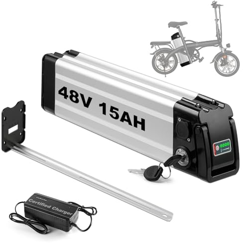 48V 15AH Batteria per Bici Elettrica, Silver Fish Batteria Litio Impermeabile e Pieghevole per Bici Elettrica con Scarico a 4 Pin, per Motore da 250W