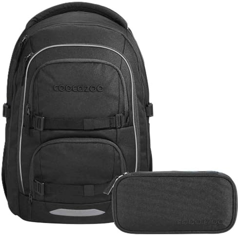 Coocazoo Porter Laser Lights Schulrucksack Set 2tlg. inkl. Schlamperbox (Black Coal)