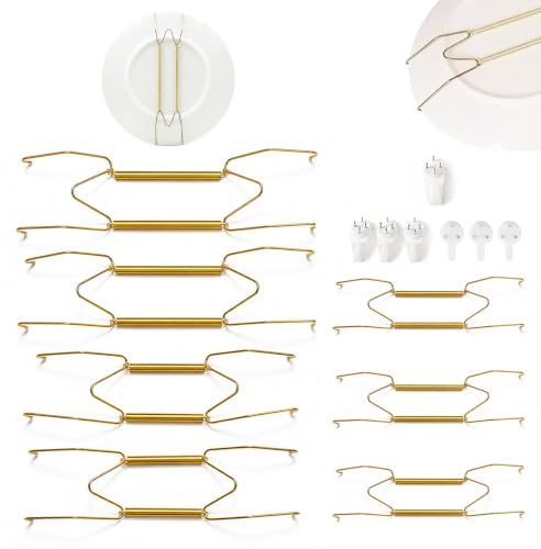 Quorumsg 7 Pezzi Appendini per Piatti, 6,8,10,12 Pollici Appendi Piatti da Parete in Acciaio Inox, Supporto per Gancio a Molla, Ganci da Parete per Piattis per Piattis Decorativi e Arte