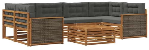 vidaXL Outdoor-Sofagarnitur mit Kissen 7 pcs Natur und Anthrazit, Gemütliches Outdoor-Set, modernes Lounge-Möbel, Garten-Sofa, tolle Terrassen-Sitzgelegenheit