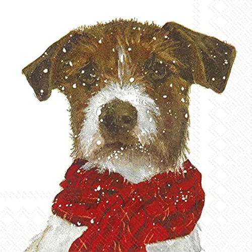 Archie Dog in a red Scarf Christmas Winter Luncheon Paper Table Napkins 20 in a Pack 33cm Square