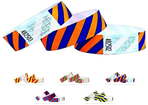 Bracelets d'identification Tyvek 19 mm, Rayé, 500 pièces, Bracelets événementiels (Orange-Bleu, 500 Pack)