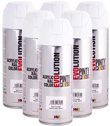 Pintyplus Evolution - Pintura en aerosol (6 unidades, secado rápido, acrílico para metal, madera, piedra, cartón y papel)