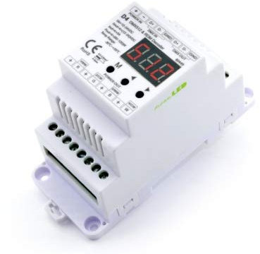 meanLED D4 4-Kanal Constant Voltage DMX512 & RDM Decoder 12-24V RGBW dimmer Controller für Hutschiene 4CH 5A/CH Auto Funktion 2 PWM Frequenzen 2000Hz/ 200Hz