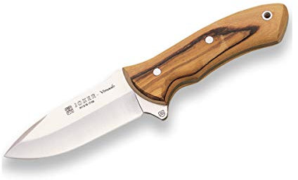 Joker Cuchillo desollador Venado CO66, con Funda de Cuero, cachas en Madera de Olivo y Hoja MOVA de 11 cm, Herramienta de Pesca, Caza, Camping y Senderismo