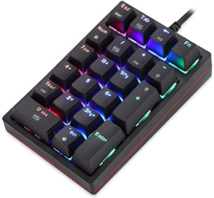 MOTOSPEED Macro Mechanical Numeric Keypad USB Wired 21 Keys Mini Numpad Portable Keypad RGB Backlight Gaming Keypad Extended Layout for Cashier(Fully Programmable Keys)