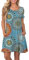 AUSELILY Damen Kleider Sommer Kurzarm Shirtkleider Kurz Sommerkleider Leicht Freizeitkleid mit Taschen Grün Drucken L