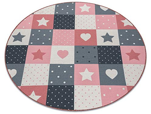 rugsx Teppich Stars Kinderteppich für Babyzimmer, Kinderzimmer, rosa/grau, Kreis 150 cm
