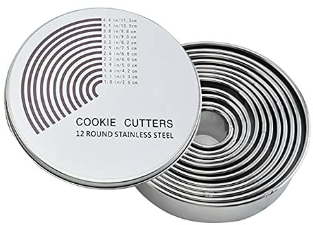 Juego de 12 Moldes Redondos Cortadores de Galletas, Fondant con Recipiente