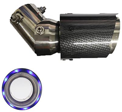 Auto Endrohr,MoreChioce Auto Auspuffspitze Kohlefaser Auto Auspuffendrohr Auspuffspitze Endrohr mit LED Auto Auspuffrohr Auspuffspitzen Auspuffblende Außendurchmesser Weniger als 55mm,Blau Gebogen