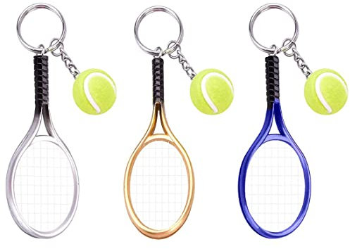 Clyhon 3Pcs Tennis Schläger Keychain Sport Schlüsselring der Neuheit Mini Tennisball Anhänger Geschenke Tennis Schläger mit Ball Sport Schlüsselanhänger