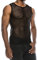 BOTCAM Camiseta de malla para hombre, sexy, transparente, para culturismo, elástica, sin mangas, transpirable, transparente, Negro , L