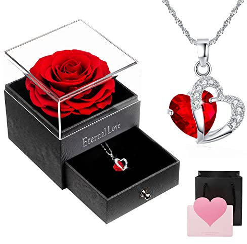 Laurraine Konservierte echte Rose, ewige Rose mit Geschenkbox, handgefertigte konservierte Rose, Schmuck-Geschenkbox, Geschenk für Frauen zum Valentinstag, Jubiläum, Mutter, Weihnachten.