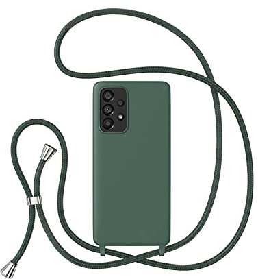 ZTOFERA Handykette Hülle Kompatibel mit Samsung Galaxy A53 5G, Liquid Silikon Handyhülle mit Umhängeband, Schutzhülle mit Band Kordel zum Umhängen Necklace Hülle für Samsung A53 5G, Dunkelgrün