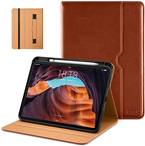 DTTO Hülle für iPad (A16) 11. Generation 11 Zoll 2025, iPad 10. Generation 10,9 Zoll 2022, Premium Leder Business Folio Stand Cover mit Bleistifthalter - Auto Wake/Sleep, Braun