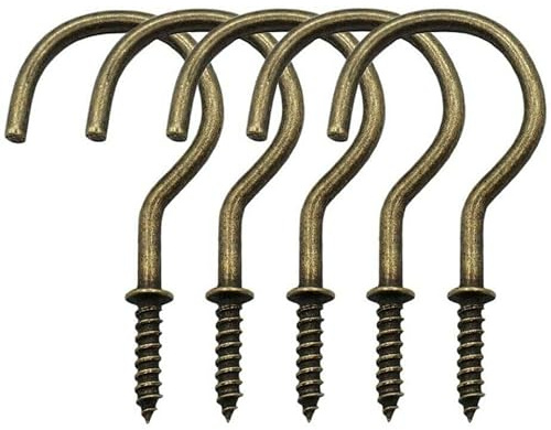 20PCS Cup Hook Metal Ceiling Hooks Multipurpose Vinyl Coated Screw-in Wall Hooks for Hanging Plants, Cups,Kitchen Hooks, Utensils, Lights and Stuff Great for Indoor & Outdoor Use (Antique Brass, 32mm)