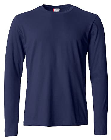 CLIQUE - Men's Basic-T L/S Long Sleeve T-Shirt Jersey Cotton Elastic Collar Sweatband Slim Fit, Navy blue, XS