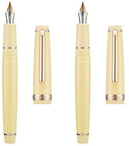 2 PCS Jinhao 82 Resin Fountain Pen Iridium Extra Fine & Fine Nib with Converter, Yellow with Golden Clip Writing Pen Set
