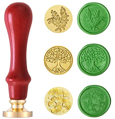1 Stück Holzgriff Vintage mit 3 Stück Stempel Messing Köpfe, Wachssiegel Stempel für Umschläge Einladungen Hochzeit Verschönerung FlascheGeschenkdekoration A