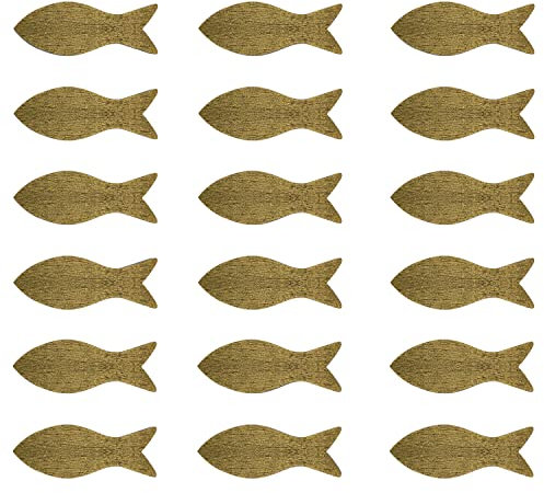 Oblique Unique® 18 Holz Fische Tischdeko für Taufe Kommunion Konfirmation Firmung Junge Mädchen Streudeko Verzierung Konfetti Dekofische - wählbar (Gold)