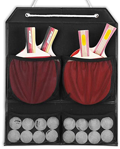 VISEMAN Ping Pong Storage Rack, Table Tennis Racket Holder Wall Mount Organizer for 4 Paddles and Balls