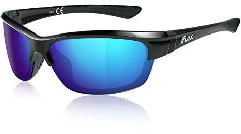ICECUBE AVENTO Polarisierte Sport-Sonnenbrille UV400 Schutz mit Anti-Rutsch-Funktion und leichtem Rahmen - für Männer und Frauen beim Fahren, Laufen (Black/Blue Mirror)