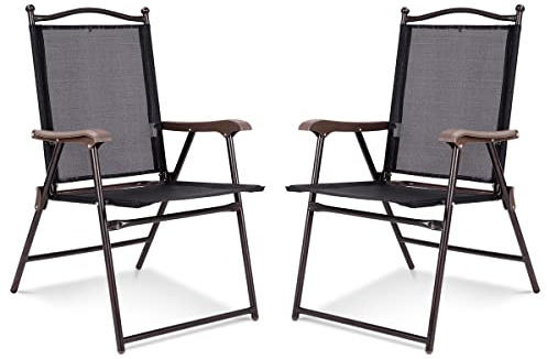COSTWAY 2er Set Gartenstühle klappbar, Hochlehner wetterfest Gartenstuhl Klappstuhl bis 120 kg, Terrassenstühle mit Armlehnen für Garten, Terrasse, Pool (Schwarz)