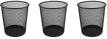 Osco Black Wiremesh Waste Bin | Round | 3 Pack | Height - 30 cm | Diameter - 25 cm | Circular Trash Can | Waste Paper Basket | Recycling Container | Office | Home | Bathroom