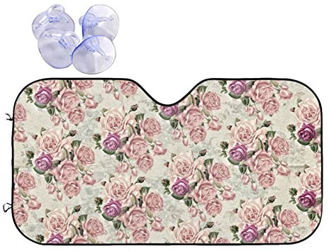Pare-soleil avant de voiture - Motif rose - Pour le vent - Pliable - S'adapte à la plupart des voitures