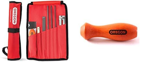 Oregon - Kit d'Affûtage Universel Portable pour Tronçonneuse, Limes Rondes 5/32 (4 mm) / 3/16 (4,8 mm) / 7/32 (5,5 mm), Lime Plate & 534370 Poignée de lime en bois pour tronçonneuse