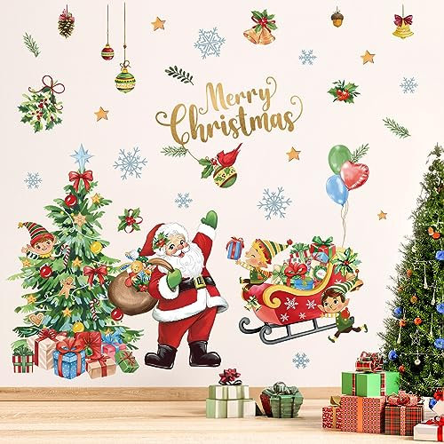 wondever Pegatinas de Pared Navidad Árbol de Navidad Adhesivos Pared Decorativos Ventanas Navidad Papá Noel Vinilos Pared Puerta Escaparate Ventanas Decoració De Navidad