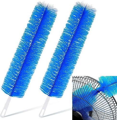 Sliner 2 Pcs Cobweb Duster Bendable Fan Duster Plastic Dust Cleaner Microfiber Head Ceiling Brush Reusable Dirt Remover for Fan Air Conditioning Home Vents Shutters (Blue)