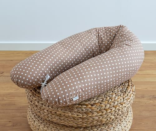 LOOLAY Schwangerschaftskissen - Stillkissen 170 cm - Seitenschläferkissen 100% Baumwolle - mit Abnehmbarem Bezug - Schwanger Kissen für Schlafen (Punkte Braun)