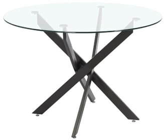 fanmuebles Mesa de Comedor Redonda Delia | Cristal Templado 10 mm + Patas Metálicas Negras | Diseño Moderno y Elegante | 110x73 cm