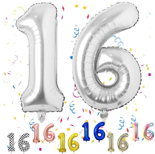 Checkered Number 16 Balloons, 16th Birthday Balloon, 40inch Black and White 16 Balloon Numbers, 16th Birthday Decorations for Birthday Party, Bike Decorations Anniversary