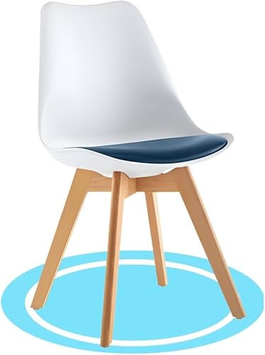 Dekohome Sillas de Comedor, Sillas de Cocina Nórdicas con Asiento Blando, Tapizado y Patas de Madera de Haya Resistente, Blanco y Azul Oscuro, 1 Silla