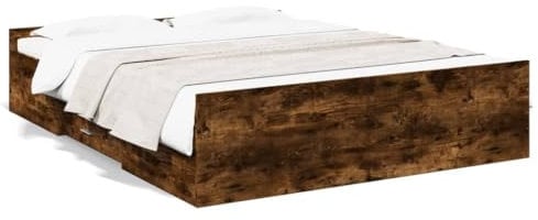 vidaXL Bettgestell, Bett mit Schubladen, Bettrahmen mit Sperrholzlatten, Doppelbett für Schlafzimmer, Schubladenbett, Räuchereiche 140x200cm Holzwerkstoff